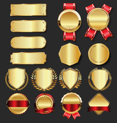 Retro vintage golden laurel wreath badge and shields collection