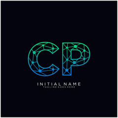 Letter CP abstract line art logo template.