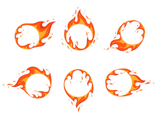 A set of fiery frames. Flames in the form of a circle with a free space in the center for design