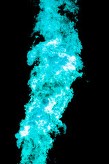 Aqua menthe color of fire flames blazing fiery burning isolated on a black background