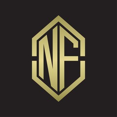 NF Logo monogram with hexagon shape and outline slice style with gold colors