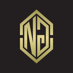 NG Logo monogram with hexagon shape and outline slice style with gold colors