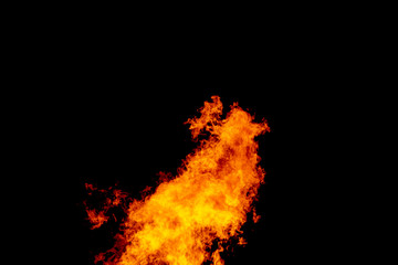 Yellow red and orange fire flames blazing fiery burning isolated on a black background