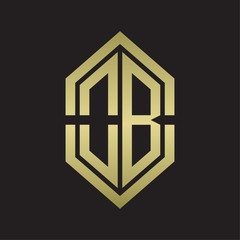 OB OLogo monogram with hexagon shape and outline slice style with gold colors