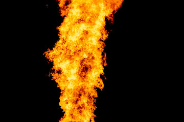 Yellow red and orange fire flames blazing fiery burning isolated on a black background
