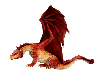 3D Rendering Fairy Tale Dragon on White