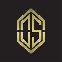OS Logo monogram with hexagon shape and outline slice style with gold colors