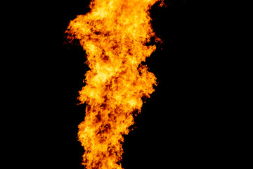 Yellow red and orange fire flames blazing fiery burning isolated on a black background