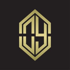 OY Logo monogram with hexagon shape and outline slice style with gold colors