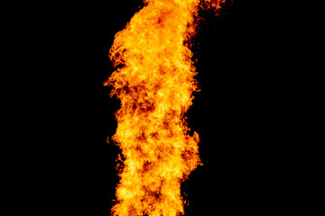 Yellow red and orange fire flames blazing fiery burning isolated on a black background