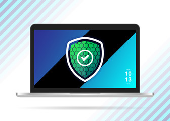 Password Secured Safe Shield Laptop Illustration Vector