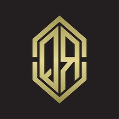 QR Logo monogram with hexagon shape and outline slice style with gold colors