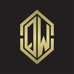 QW Logo monogram with hexagon shape and outline slice style with gold colors