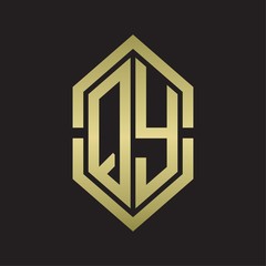 QY Logo monogram with hexagon shape and outline slice style with gold colors