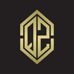 QZ Logo monogram with hexagon shape and outline slice style with gold colors