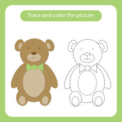 Teddy bear toy with simple shapes. Trace and color the picture.