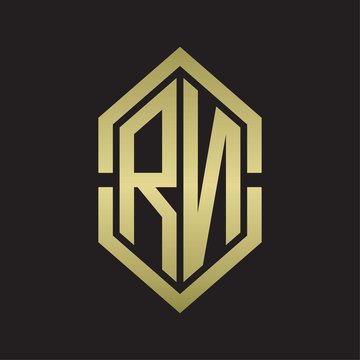 recommend clip art: RN Logo monogram with hexagon shape and outline slice style with gold colors