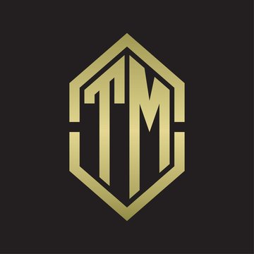 recommend clip art: TM Logo monogram with hexagon shape and outline slice style with gold colors