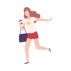 Beautiful Woman elebrity Character Running away From Photographers Flat Vector Illustration