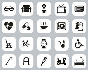 Senior People Icons Black & White Flat Design Set Big
