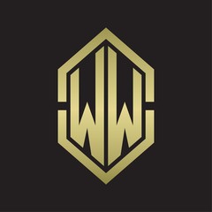 WW Logo monogram with hexagon shape and outline slice style with gold colors