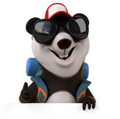 Fun 3D panda backpacker cartoon character © Julien Tromeur