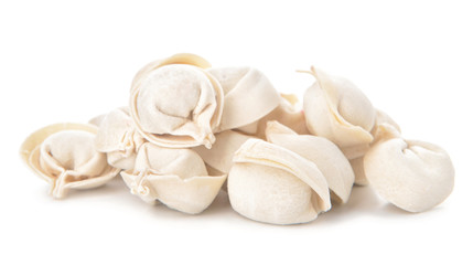Raw fresh dumplings on white background