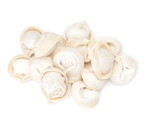 Raw fresh dumplings on white background