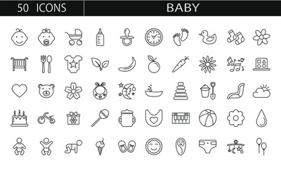 A set of  icons for babies and children consists of toys, clothes and other things that you can edit and change in any style.