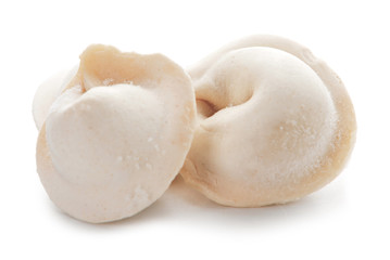Raw fresh dumplings on white background