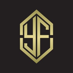 YF Logo monogram with hexagon shape and outline slice style with gold colors