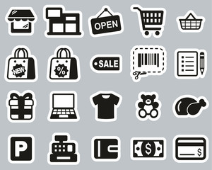 Shopping Mall Or Supermarket Icons Black & White Sticker Set Big