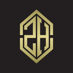 ZH Logo monogram with hexagon shape and outline slice style with gold colors