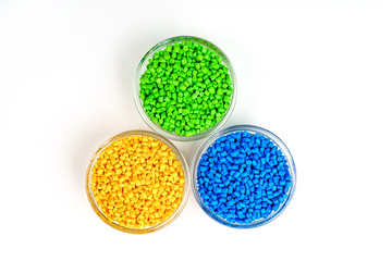 Polymeric dye. Plastic pellets. Colorant for plastics. Pigment in the granules.