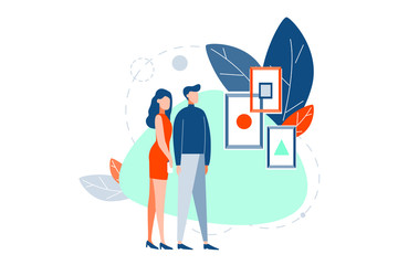 Exhibition, picture, cubism, modern futurism art concept