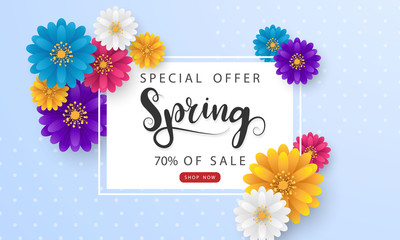 Design banner frame flower Spring sale background with beautiful. Vector illustration template banners.