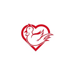 flying white rooster logo with love