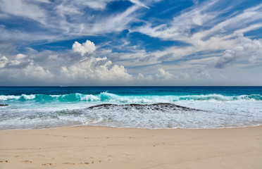 Fototapeta na wymiar Beautiful Anse Bazarca beach at Seychelles