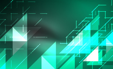 Abstract background, mosaic triangle pattern with transparent effects on glowing neon shiny backdrop. Vector Illustration For Wallpaper, Banner, Background, Card, Book Illustration, landing page