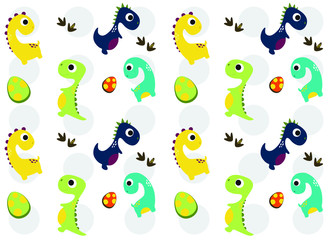 Dinosaurs Vector  pattern. Children's illustration in a funny cartoon style. Scandinavian hand-drawn background is ideal for children's clothing, textiles, wallpaper, etc