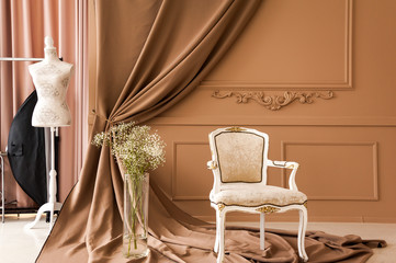 Vintage old armchair in interior