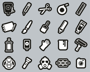 Stencil & Street Art Icons White On Black Sticker Set Big