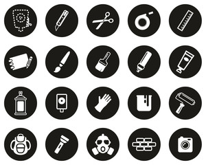 Stencil & Street Art Icons White On Black Flat Design Circle Set Big