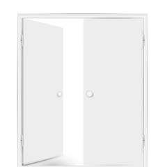 Double white door, one of the doors is open. Vector illustration isolated on white background.