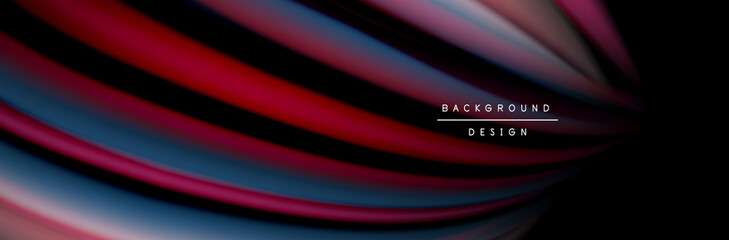 Сolorful flow poster. Wave liquid lines and shapes in black color background. Vector Illustration