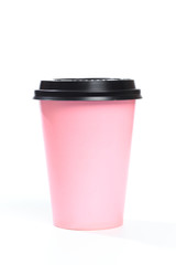Coffee or tea pink paper cup isolated on white background  - Image