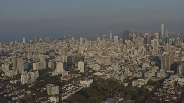 San Francisco Aerial v97 Looking northeast flying in reverse with Japantown, Cathedral to Haight-Ashbury cityscapes - December 2018