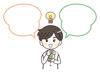 男性、医者、ふきだし、閃く