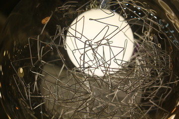 modern round bulb chandelier with silver threads