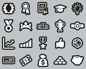 Success & Achievement Icons White On Black Sticker Set Big
